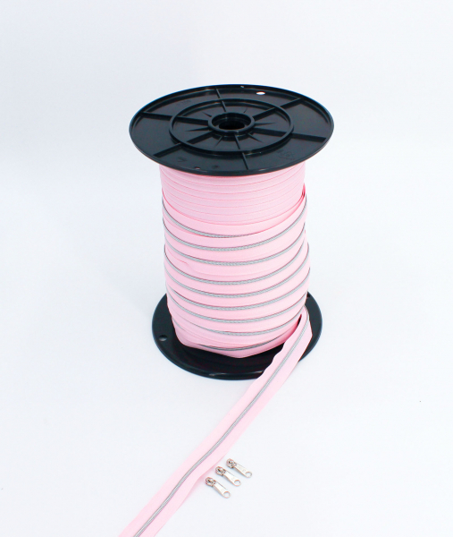 Endlosreißverschluss metallisiert schmal hellrosa/silber (1m)